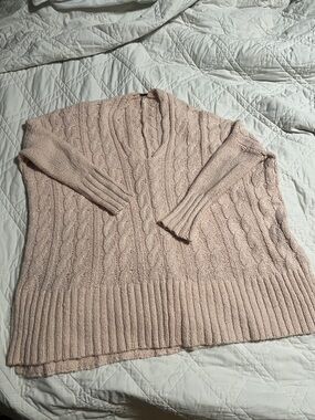 M GUC Free People Cable Knit V-Neck Sweater - Blush